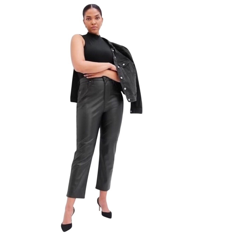 Gap Faux Leather Cheeky Straight Sky High Pants Women 29 8 Regular Black Moto